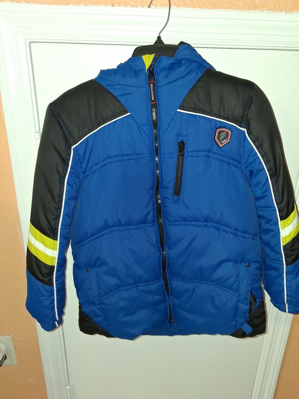 Boys Blue Hooded Puffer Coat with Reflective Stripe